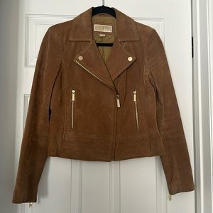Michael Kors 100% leather suede jacket- tan, size S
